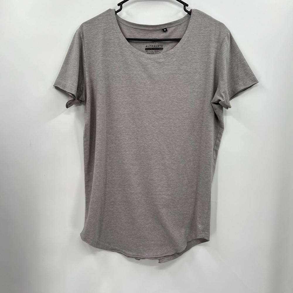 ALPHALETE Athletic T Shirt Grey Cotton Spandex Crew Neck Short Sleeve Mens M‎